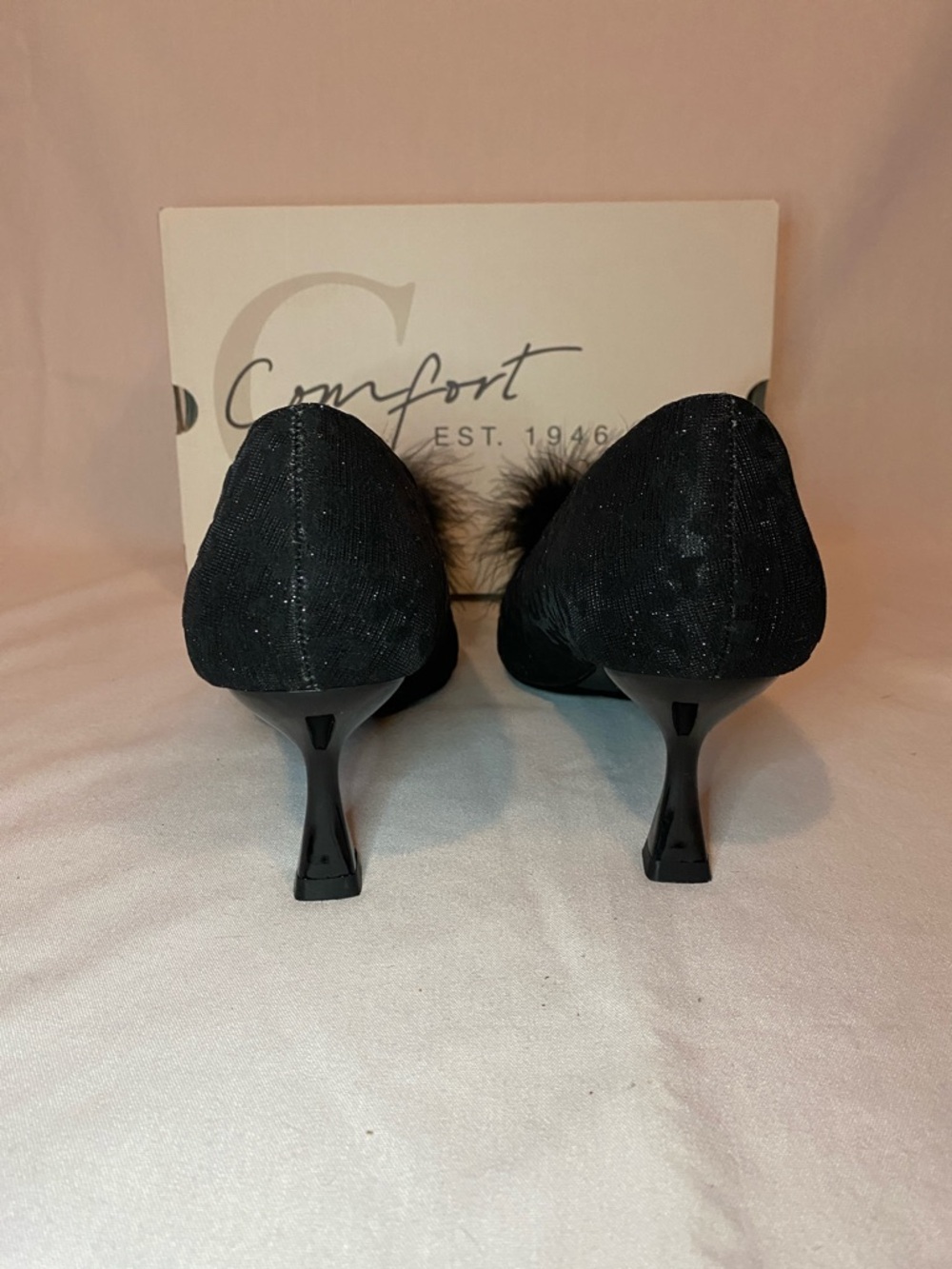 Black Pointed-Toe Pom-Pom Kitten Heels - Picture 4 of 10